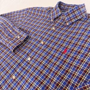 Ralph Lauren Button Down‎ Shirt Mens LARGE Red Blue Yellow Check Pony
